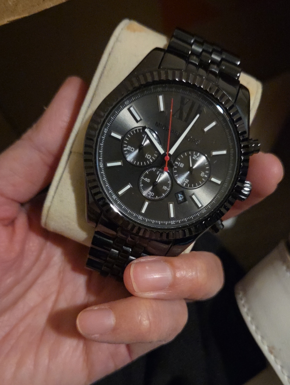 Michael Kors Black Stainless Steel Chronograph with Red Accents